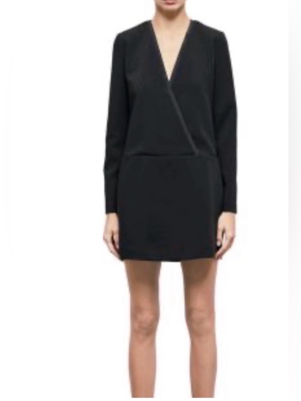 The Kooples Crossover Drop Waist Mini Dress Black Long Sleeve NWT Size M